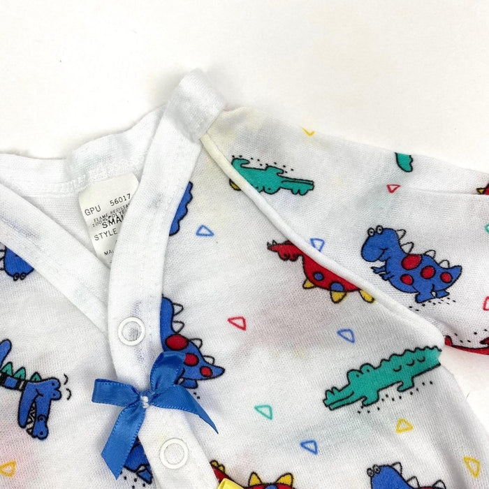 Vintage Teddy Bears Dinosaur Print Bow Footie Baby Girl Small