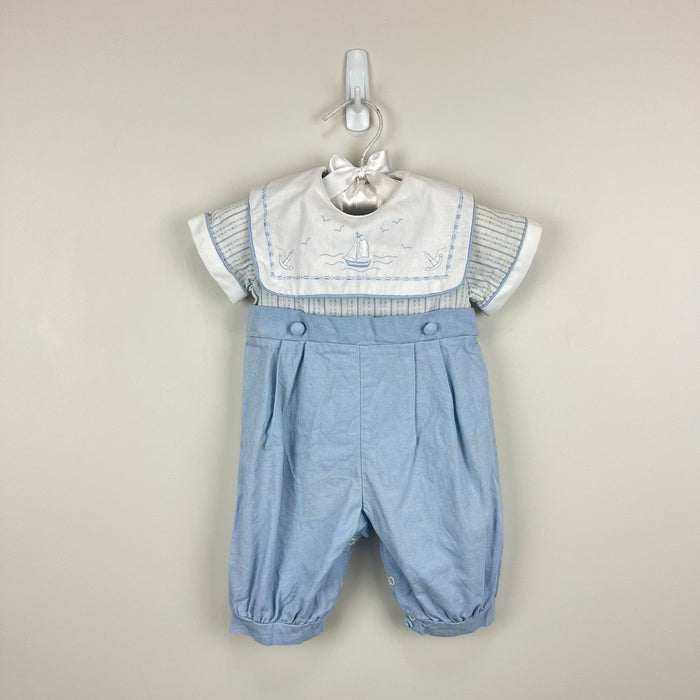 Vintage Toddle Tyke Blue and White Sailor Suit Romper 3 Months USA