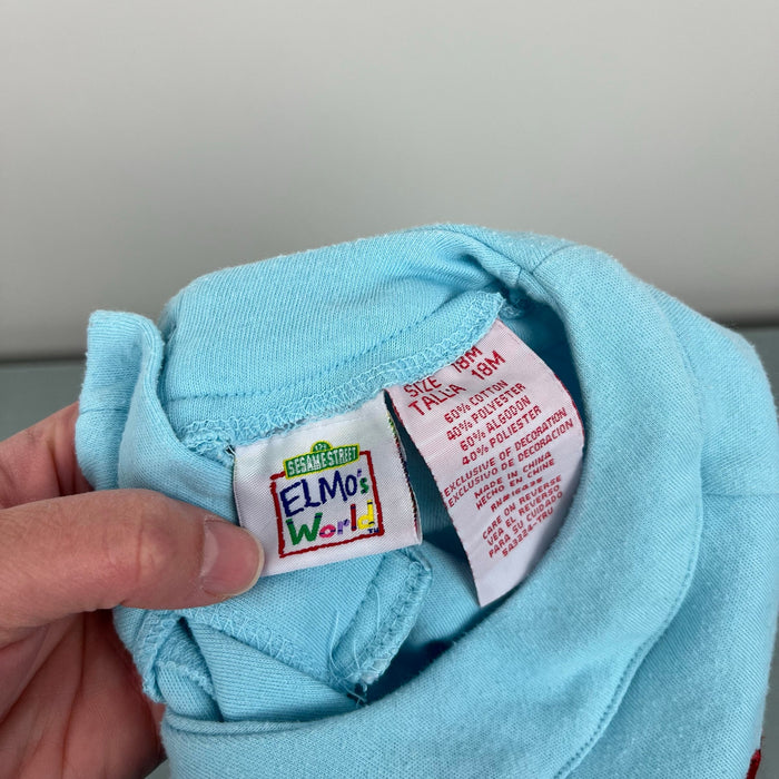 Vintage Y2K Elmo's World Long Sleeve Blue Flower Top 18 Months