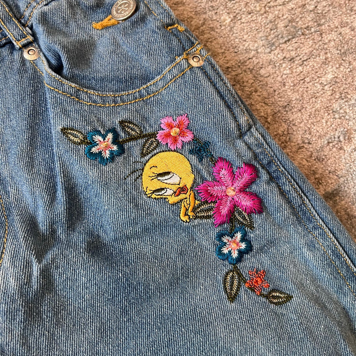 Vintage Y2K Looney Tunes WB Tweety Bird Blue Jean Overalls 7/8