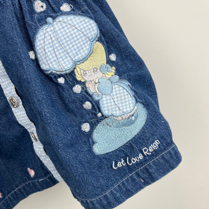 Vintage Y2K Precious Moments Let Love Reign Denim Jumper Dress 2T