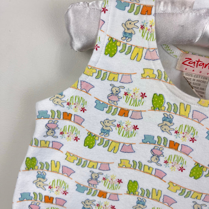 Vintage Zutano Bunny Garden Laundry Romper Overalls 6-12 Months