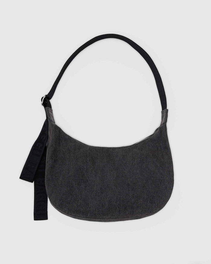 Washed Black Denim Medium Crescent Bag | BAGGU | Medium Nylon Crescent Bag