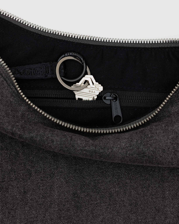 Washed Black Denim Medium Crescent Bag | BAGGU | Medium Nylon Crescent Bag