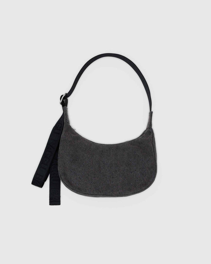 Washed Black Denim Small Crescent Bag | BAGGU | Small Nylon Crescent Bag