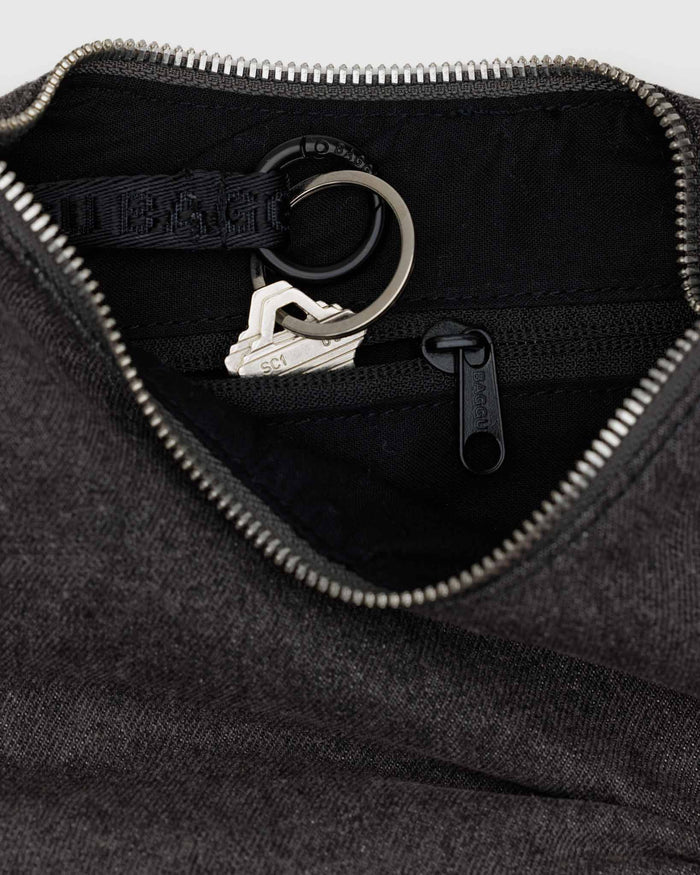Washed Black Denim Small Crescent Bag | BAGGU | Small Nylon Crescent Bag