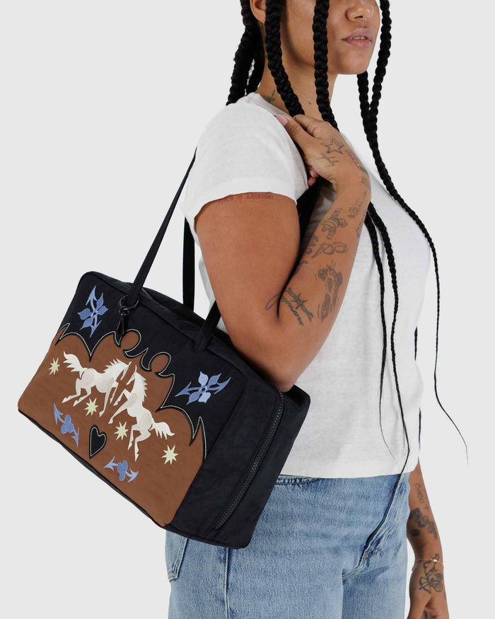 Western Appliqué Medium Nylon Bowler Bag | BAGGU | Medium Nylon Bowler Bag