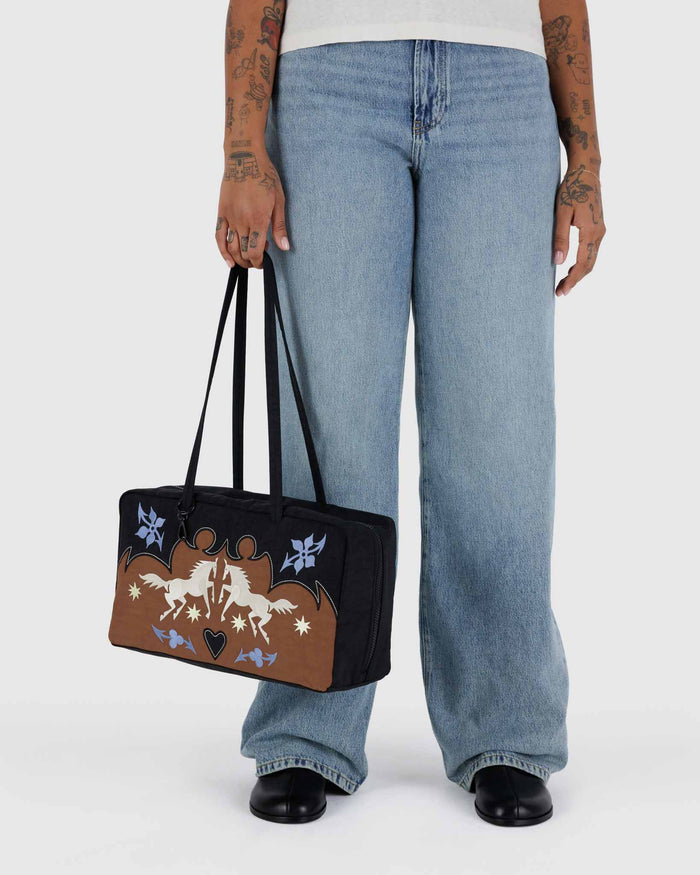 Western Appliqué Medium Nylon Bowler Bag | BAGGU | Medium Nylon Bowler Bag