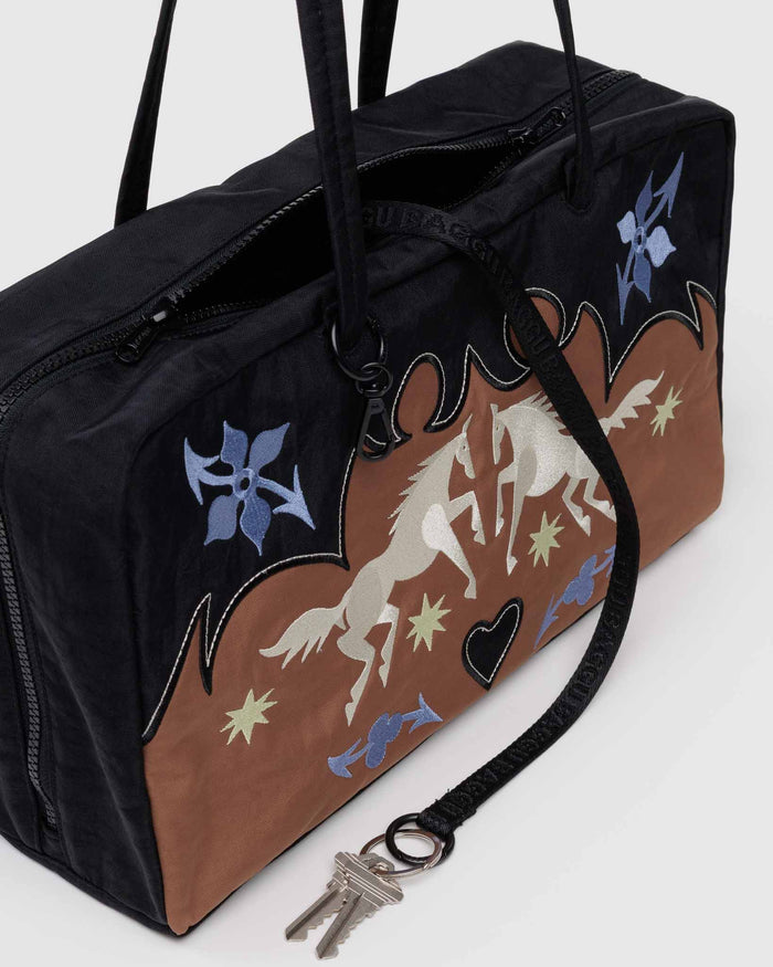 Western Appliqué Medium Nylon Bowler Bag | BAGGU | Medium Nylon Bowler Bag