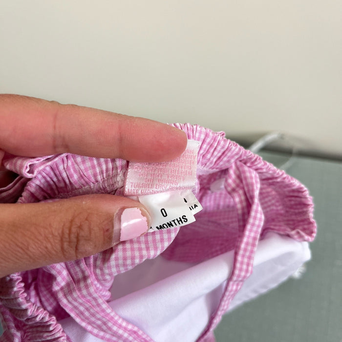 Will'Beth Pink Gingham Bunny Sun Suit Romper 0 Months